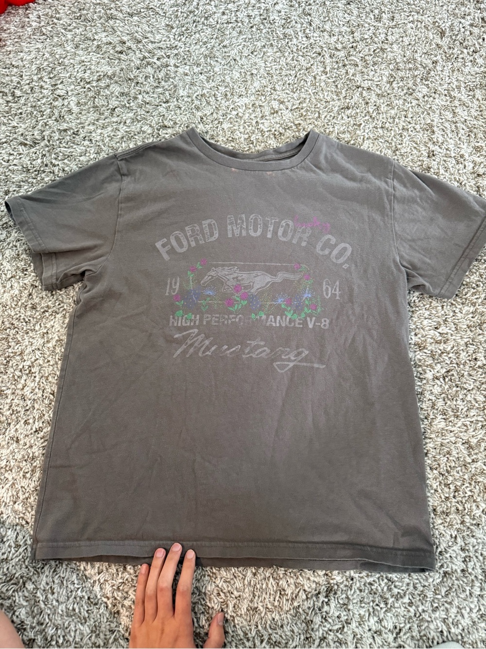 Lucky Brand Ford Gray Mustang Logo Tee with Subtle Multicolor Accents